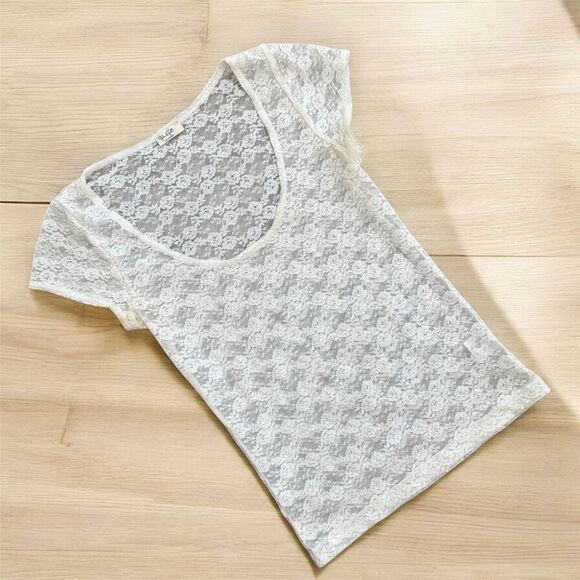 John Galt White Cream Lace Woven Top Shirt Knit Short Sheer Small S - Picture 1 of 6